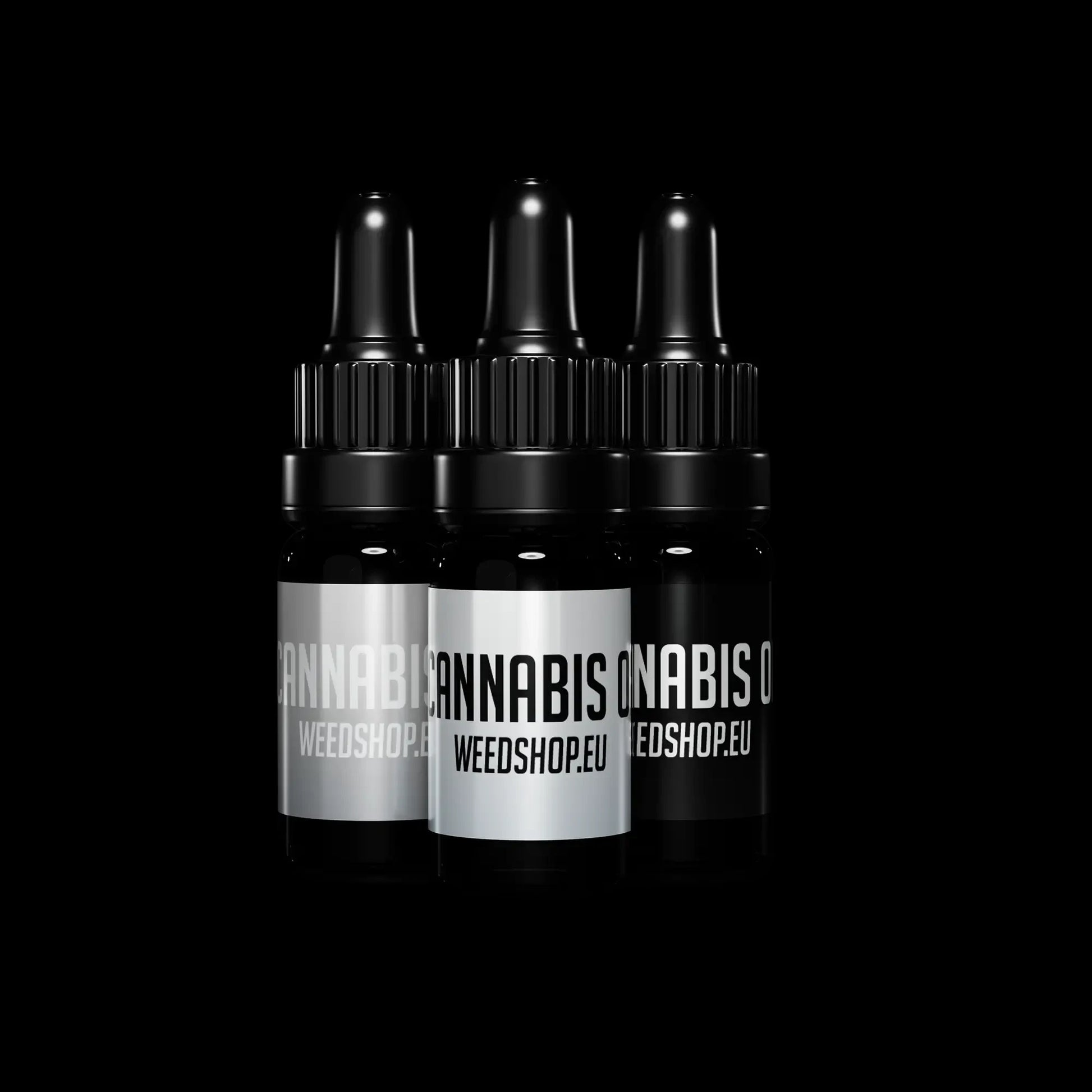 CBD CBN THCA oil 3-pack with black dropper bottles and EU-compliant formulation